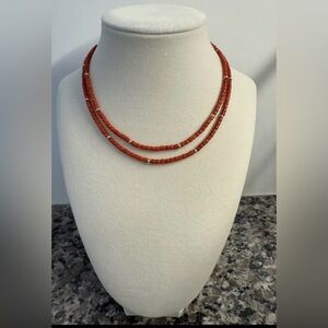 Red Coral Strand Necklace 14K Gold Clasp & Spacers 18”